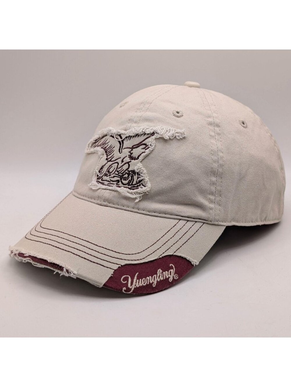 Yuengling Beer Hat Distressed Style Adjustable Strap Cap Eagle Brewery Beige